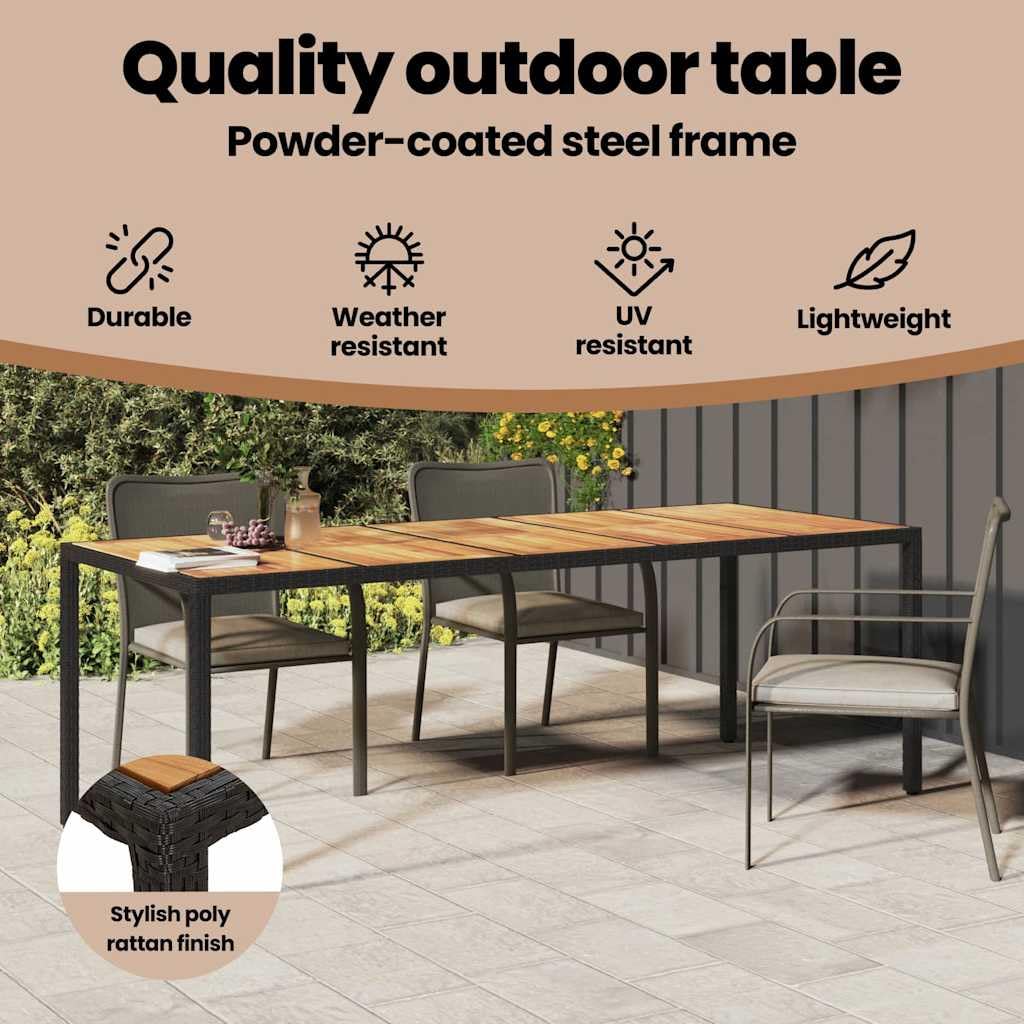 vidaXL Stół ogrodowy, czarny, 250 x 100 x 75 cm, polirattan, ogród i taras, nowoczesny design, wytrzymały, możliwość rozszerzenia na imprezy na świeżym powietrzu, wszechstronna powierzchnia