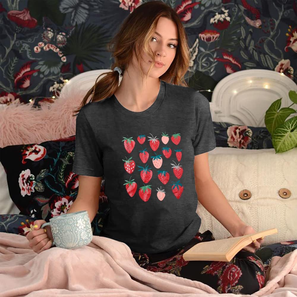 JINTING Strawberry Shirt for Women Cute Pink Graphic Tee Girls Fruit Lovers Shirts Garden Casual Summer Tee Tops - Image 5