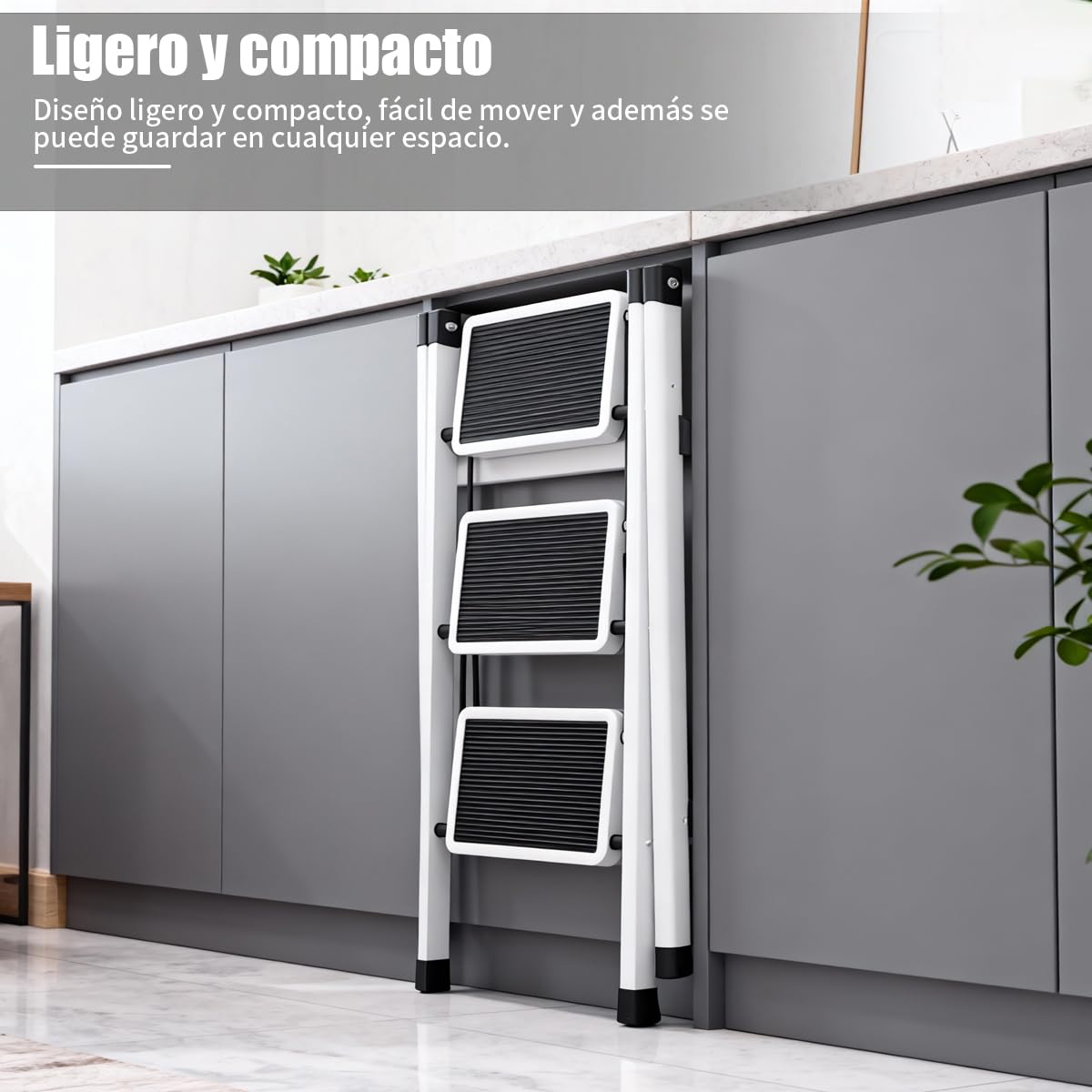 Escalera Plegable 3 peldaños con Pedal Antideslizante | Escaleras Plegables Domésticas | Step Ladder para Hogar | Escalera Plegable Multifuncional