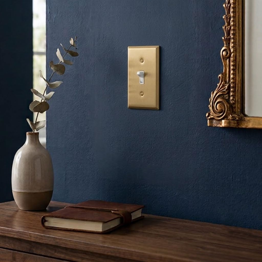 Rio Salto BRASS Deco Collection Gold 1-Gang Toggle Light Switch Plate 5 Pack Standard Size 4.5" x 2.75" Flip Switch, Brushed Brass Gold Decorative Wall Plate, Luxury Premium Metal Cover image 2