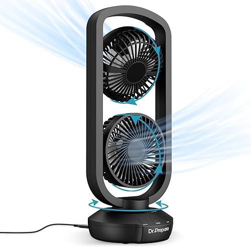 Miniatura 8 de Dr. Prepare - Ventilador de torre de escritorio pequeño de 15 pulgadas, ventilador portátil con batería con inclinación de 270, oscilante de 105, 3