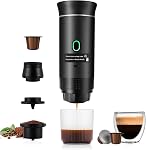 Upgraded 3-in-1 Portable Espresso Machine with LED Display:20 Bar Real-Time Temperature&Battery Indicator–Portable Coffee Maker Compatible with Ground Coffee & Capsules(Black