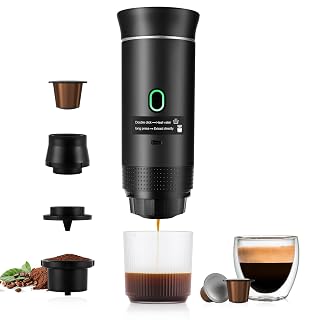 Portable Espresso Machine for Travel, 20 Bar Espresso Coffee Machine with USB,3 In 1 Travel Coffee Maker Self Heating, Compatible with Ground Coffee & Capsule for Hiking,Office,RV(Black) - Amazon product rated Grade A