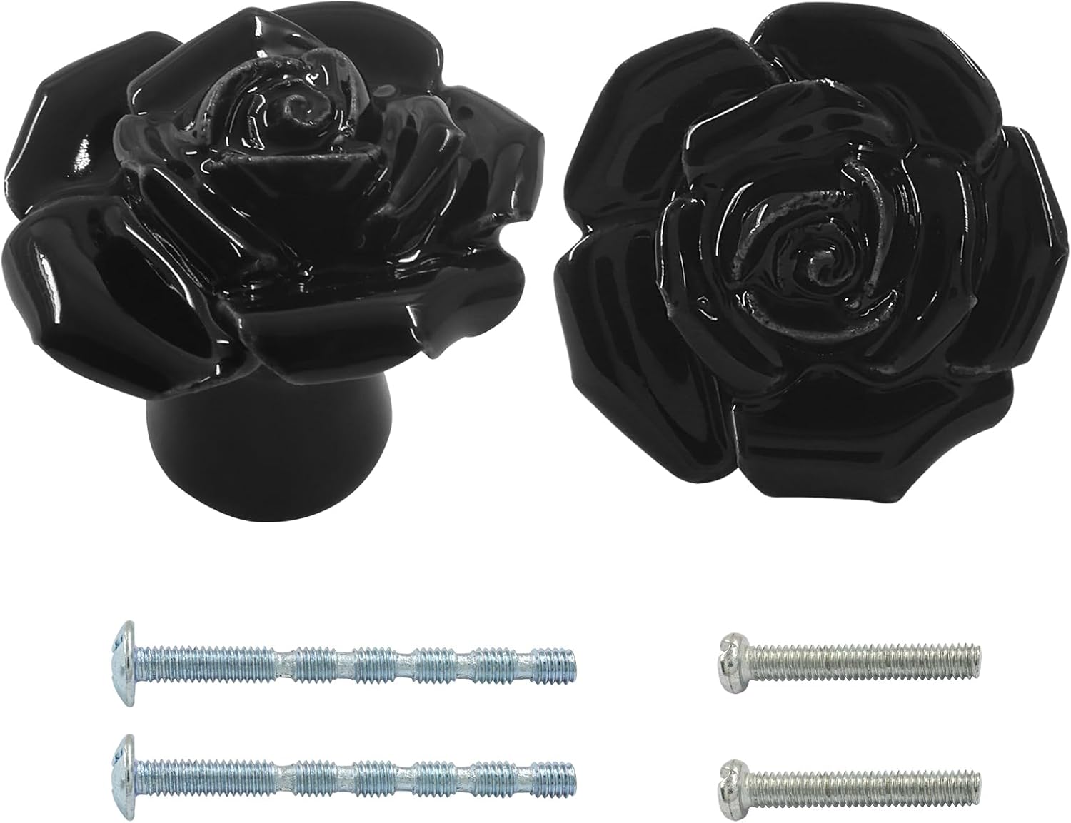 BokWin 2-Pack Ceramic Black Rose Floral Drawer Pulls, Vintage Style Flower Knobs and Cabinet Handles for Dresser, Cupboard, Door Home Decor
