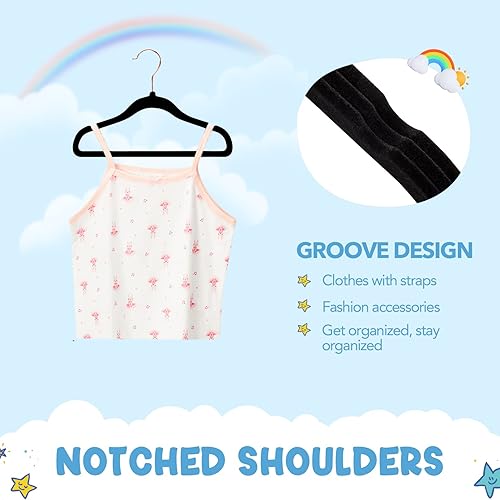 Miniatura 4 de HOUSE DAY Perchas de terciopelo para bebé, perchas de terciopelo para armario, paquete de 60 perchas antideslizantes para niños pequeños de 11.8