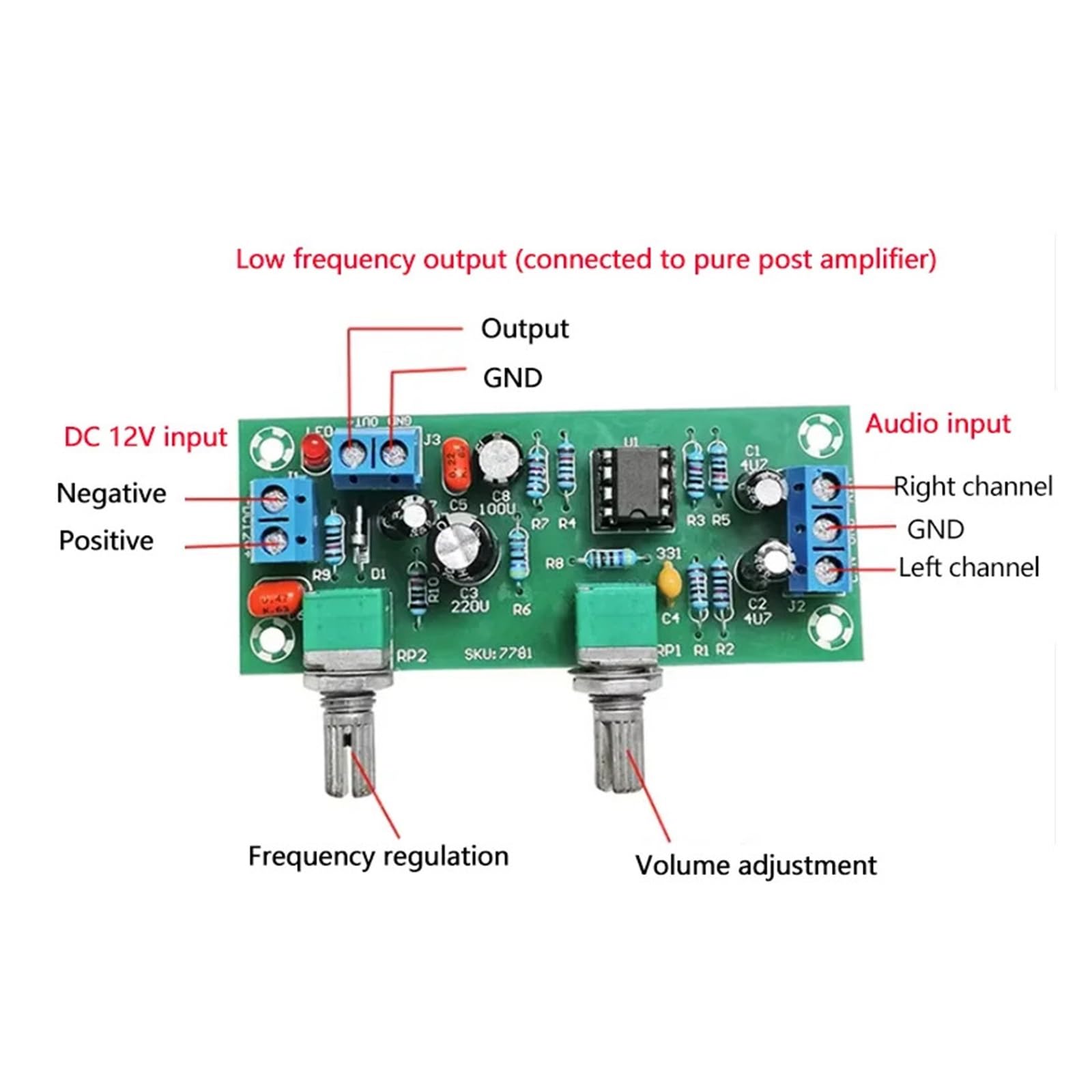 Single Supply Low Pass Filter Board Subwoofer Preamp Board 2.1 Channel DC 10-24v 22hz-300hz