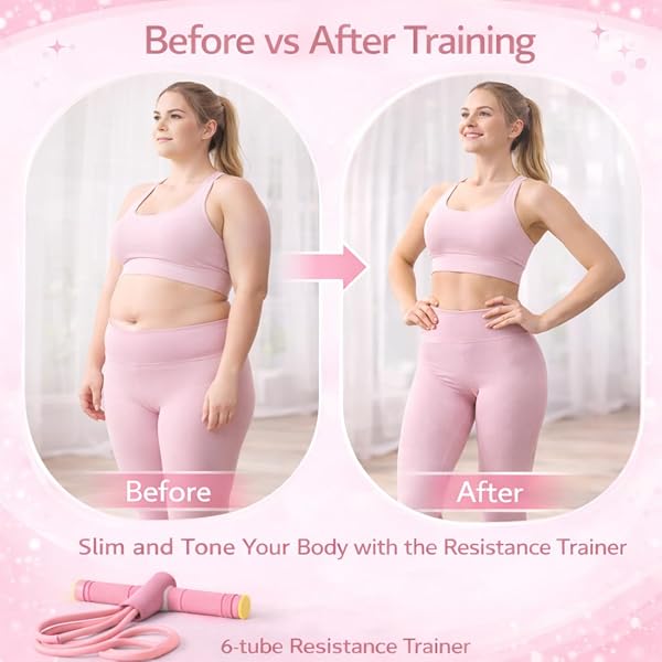 PHYNDR 1 PCS corda elastica per addominali, elastici per allenamento, attrezzatura per sit-up, corda elastica a 6 tubi, attrezzo multifunzione per esercizi per le gambe (rosa) - 3