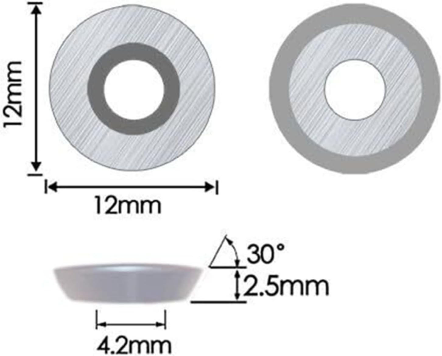 12mm Round Carbide Inserts for Easy Wood Tools Ci3, Ci3-NR, 6400, 6400NR & for YUFUTOL Lathe Woodturning Tools, 10-Piece Set with Screws, 2.5mm Thick, 30° Cutting Angle