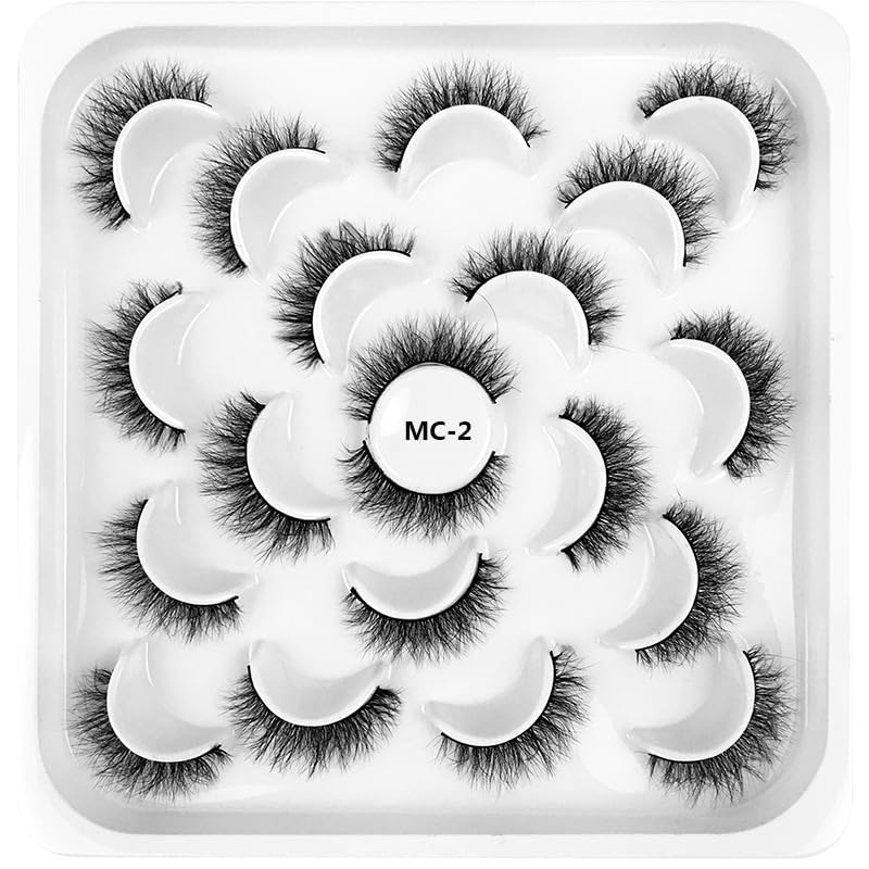 Namzi 10 Pairs Wispy Faux Mink Lashes Cils Yeux Volumineux Aspect Naturel Volume 8D Faux Cils ，MC-2