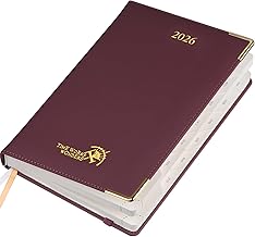POPRUN Premium 2026 Diary A5 Per Page a Day - Hardback PU Leather Daily 26 Planne, Day to Page Appointment Book with 30 Minutes Interval, Monthly Tab (Claret)