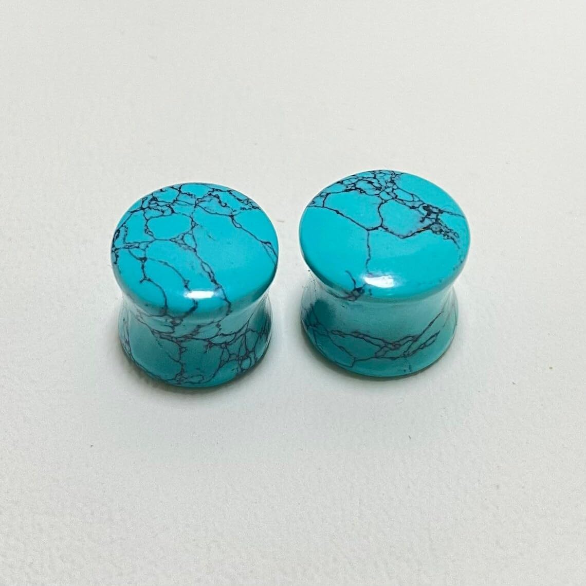 Handmade Blue Turquoise Stone Double Flared Ear Plugs with Black Veining | Stone Body Piercing Jewelry | Tribal Style Gauge Plugs for Stretched Ears | Unisex Boho Gift