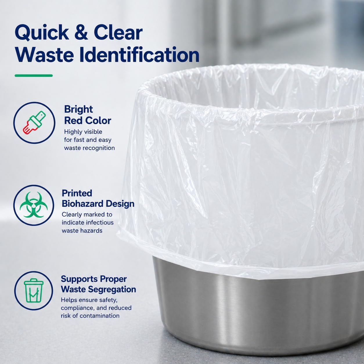 Disposable Kickbucket Liner Bags 250 Count Clear 16x30 Inch, Medical Waste Liners, Heavy Duty Disposable Bags for Surgical, Hospital, Clinical, Janitorial Use