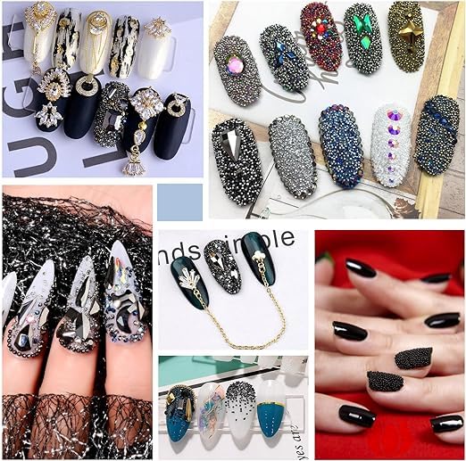 3D Caviar Beads for Nail Art - Metal Mini Nail Ball Beads Studs DIY Decorations Accessories Multi-Size (Black)