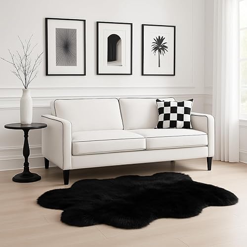 Miniatura 32 de Alfombra de piel sintética suave y sedosa, 2 x 4 pies, alfombra negra esponjosa fabricada en Francia, alfombra de piel de oveja, alfombra lanuda