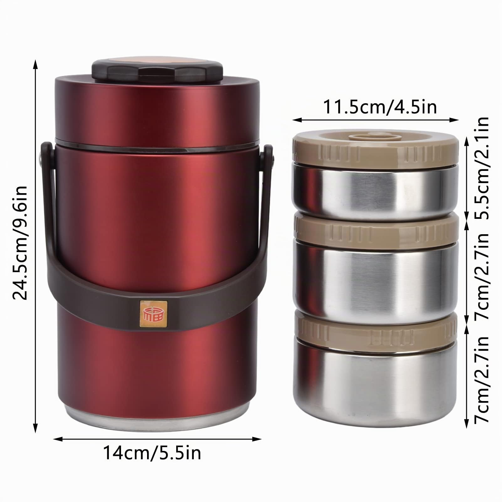 Contenitore termico 2 3L alimenti per bambini acciaio inox 304 3 strati zuppe porridge yogurt rosso
