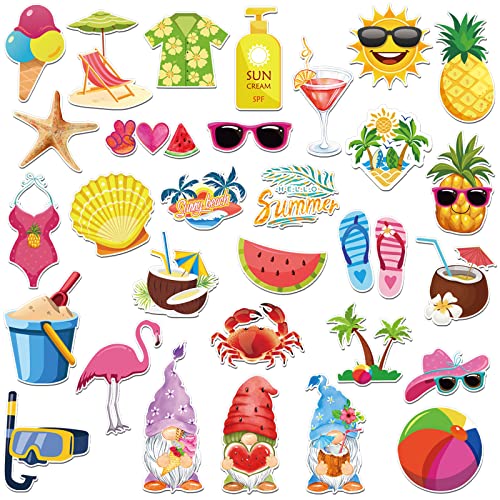 30 Pcs Summer Beach Cruise Door Decoration Magnetic Decal Tropical Refrigerator Magnet Hawaii Luau Door Magnet Gnome Cruise Ship Magnet Waterproof Car Magnet Sticker For Carnival Fridge Ship Protector #TOP18