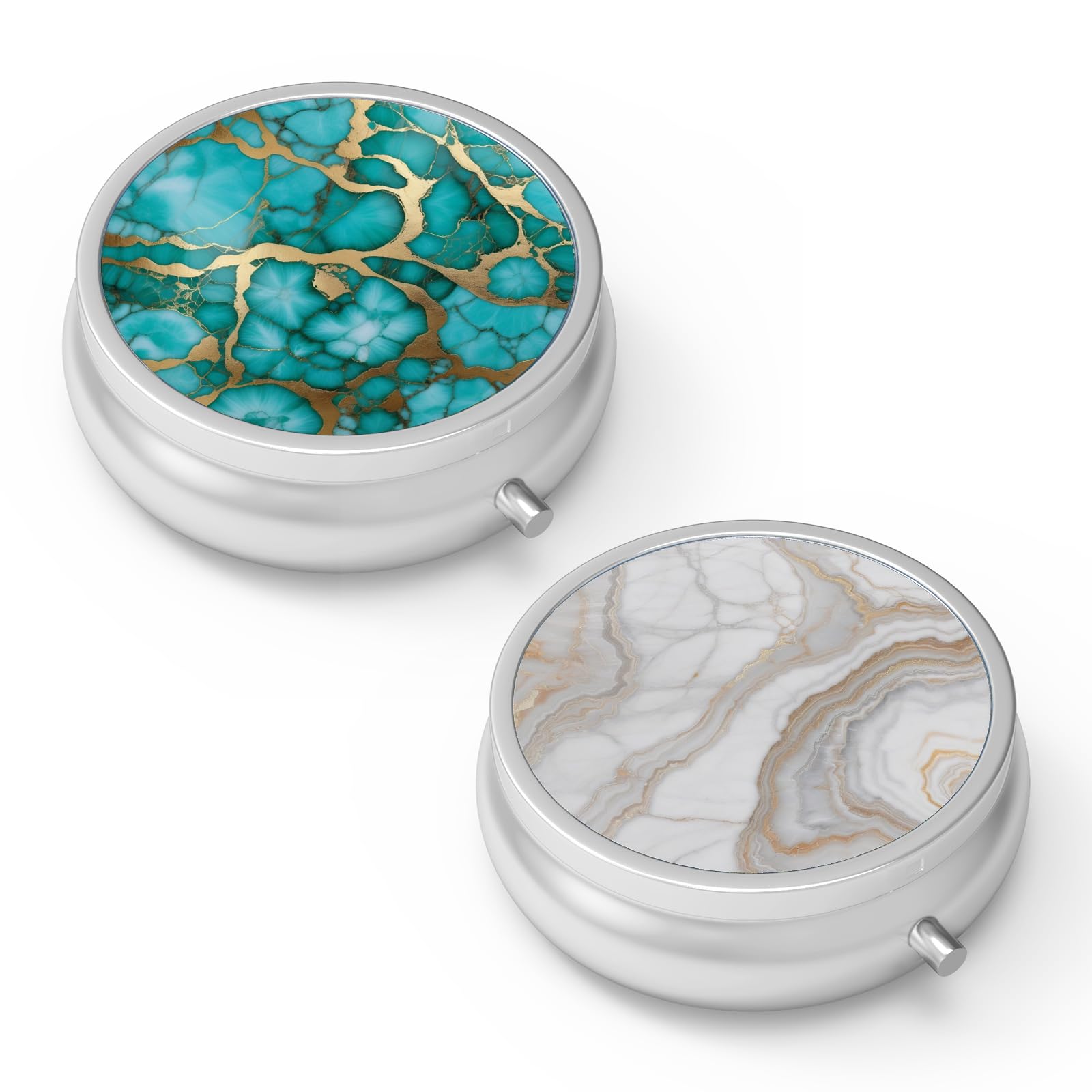 Pill Box 3 Compartment Medicine Pill Case,Portable Pill Box for Pocket or Purse Pill Box Decorative Metal Medicine Vitamin Organizer Unique Gift(2PCS)