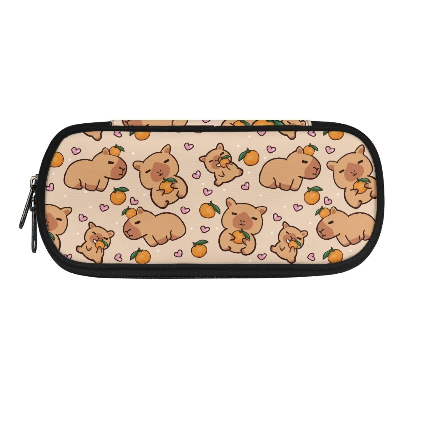 TOADDMOS Cartoon Kapibala Pencil Bag Desk Organizer Orange Heart Office Stationery Organizer for Student College Middle High School Supplies and Office