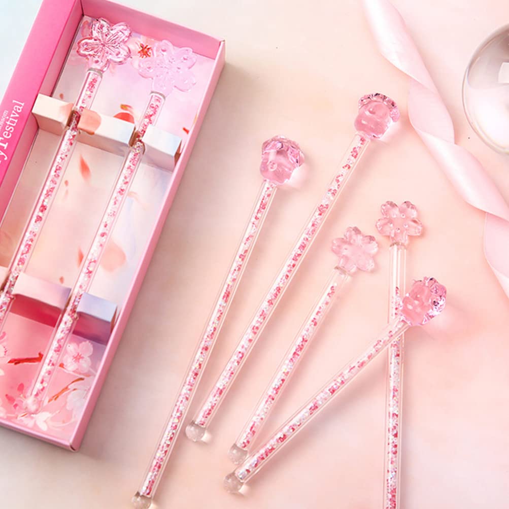 UPKOCH 2pcs Long Handle Glass Stir Sticks for Coffee Bar, Pink Cherry Blossom Swizzle Sticks, 7.28x0.87x0.39 inches, Glass Cocktail Drink Stirrers Set