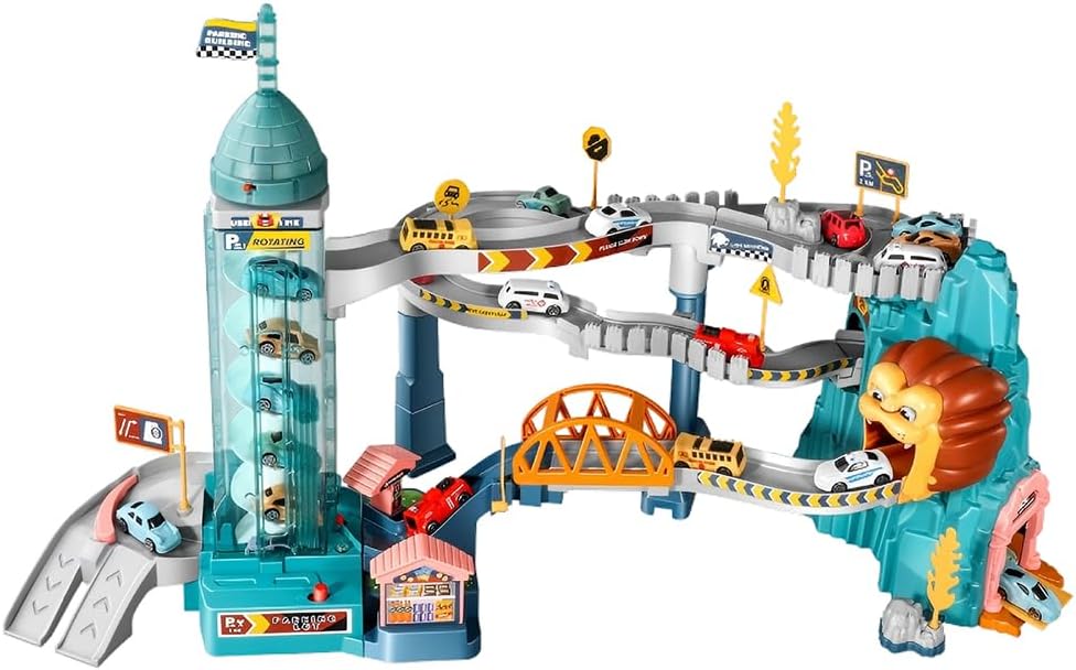 Lion Mountain Rail Car – 32pcs Simulated Roller Coaster Toy with Light & Music (13.6 x 6.1 x 10.8 in)