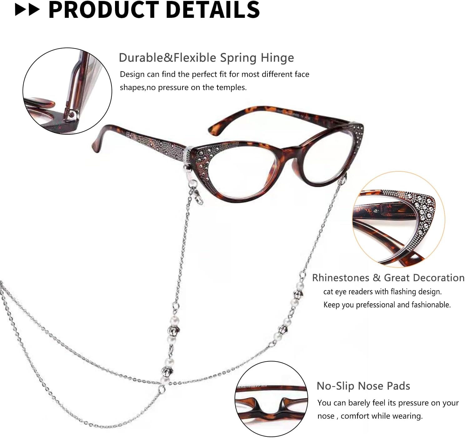 EYEURL 4-Pack Cat Eye Reading Glasses for Women Blue Light Glasses Fashion Computer Readers with Spring Hinge Anti-Glare Readers for Women 1.75
