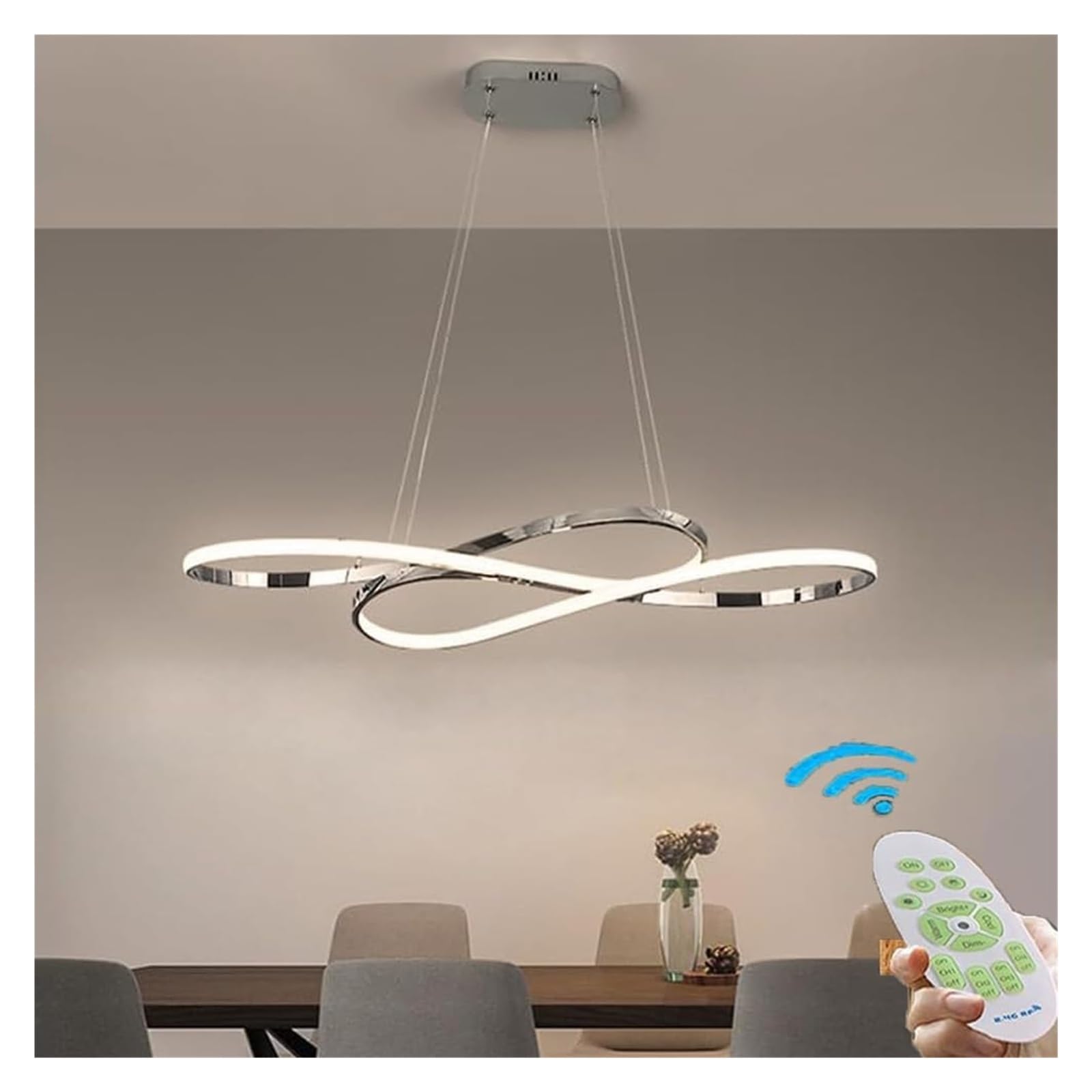 Lampy wiszące, nowoczesne żyrandole pierścieniowe z diodą LED, długa chromowana liniowa oprawa sufitowa kompatybilna ze stołem jadalnym, salonem i wyspą kuchenną (ciemna) w