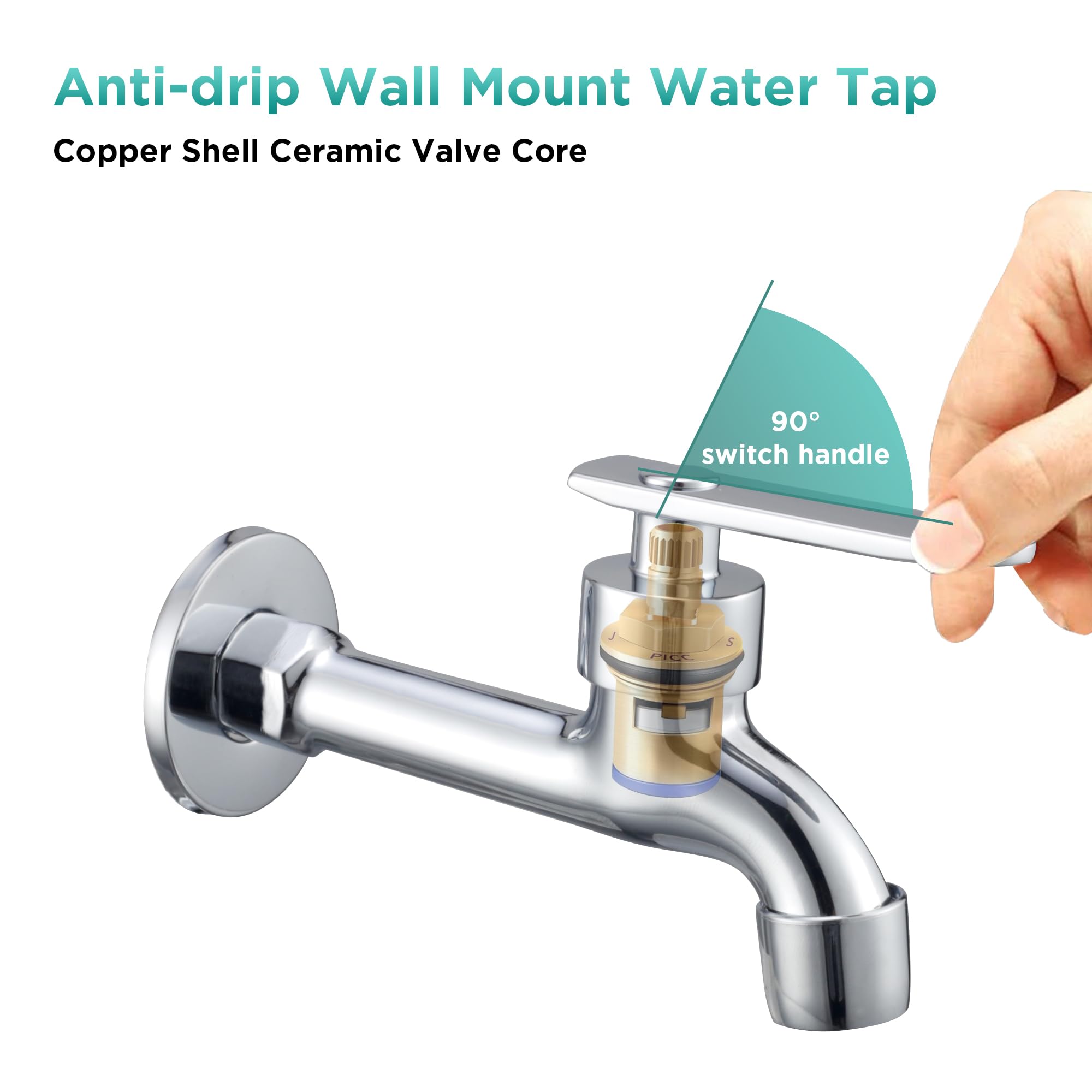 Lengthen Cold Water Tap G1/2 Interface Single Lever Facuet with Aerator Spout Lead Free Stainless Steel Wall Mount Tap for Kitchen Sink Mop Pool Garden Bathroom Garden - Image 3