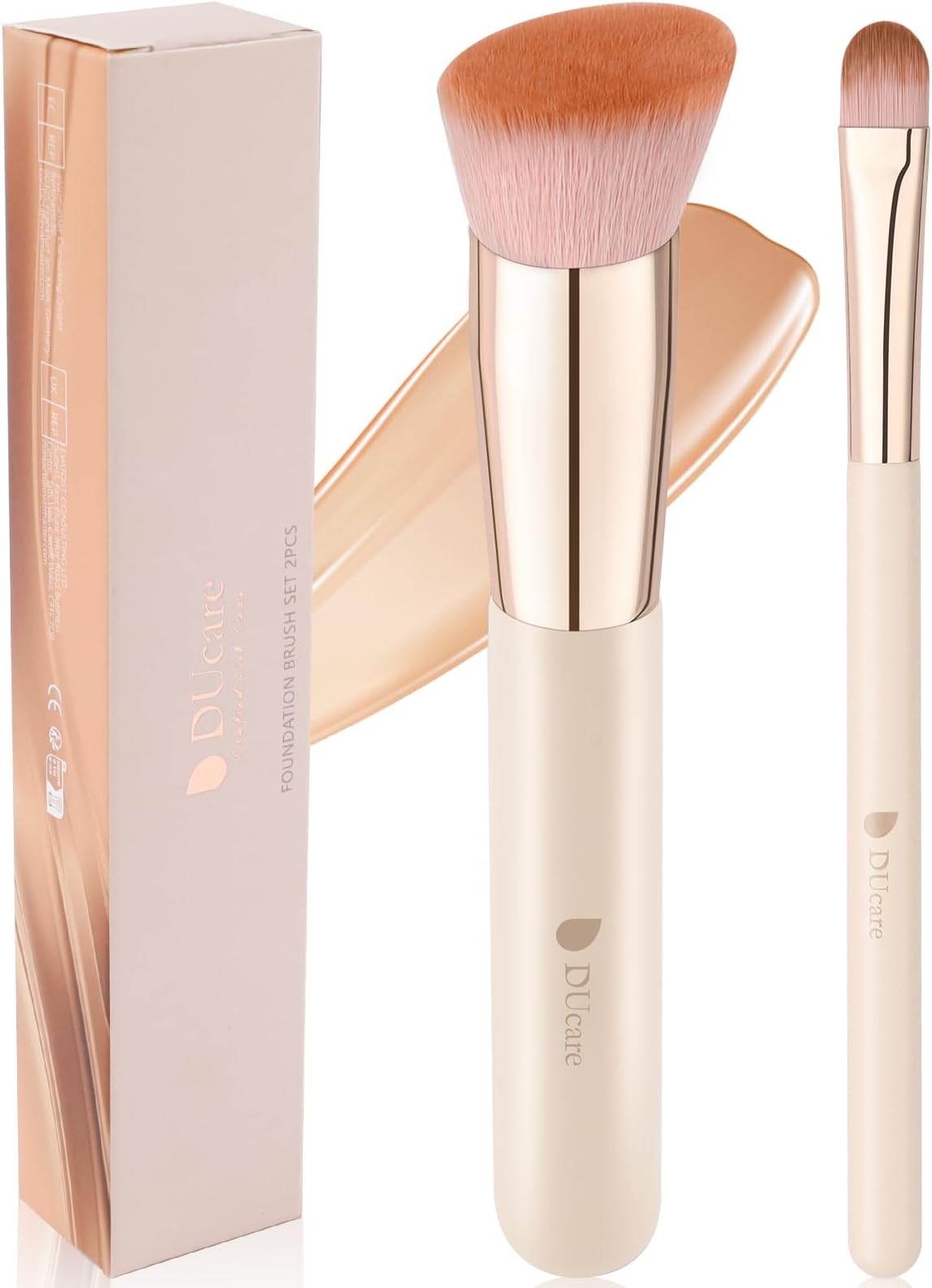 Foundation Brush Set - 2PCS Makeup Brushes, Angled Foundation Brush & Concealer Brush, Soft Bristles for Liquid Foundation, BB Cream, Concealer