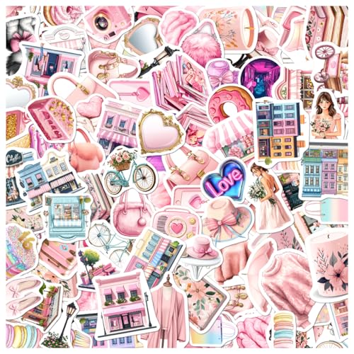 Pastel Aesthetic Girl Stickers Pack 108Pcs Vinyl Waterproof Decals for Laptop Journal Scrapbook and Phone Cute Feminine Fashion Travel Bakery Boutique Themed