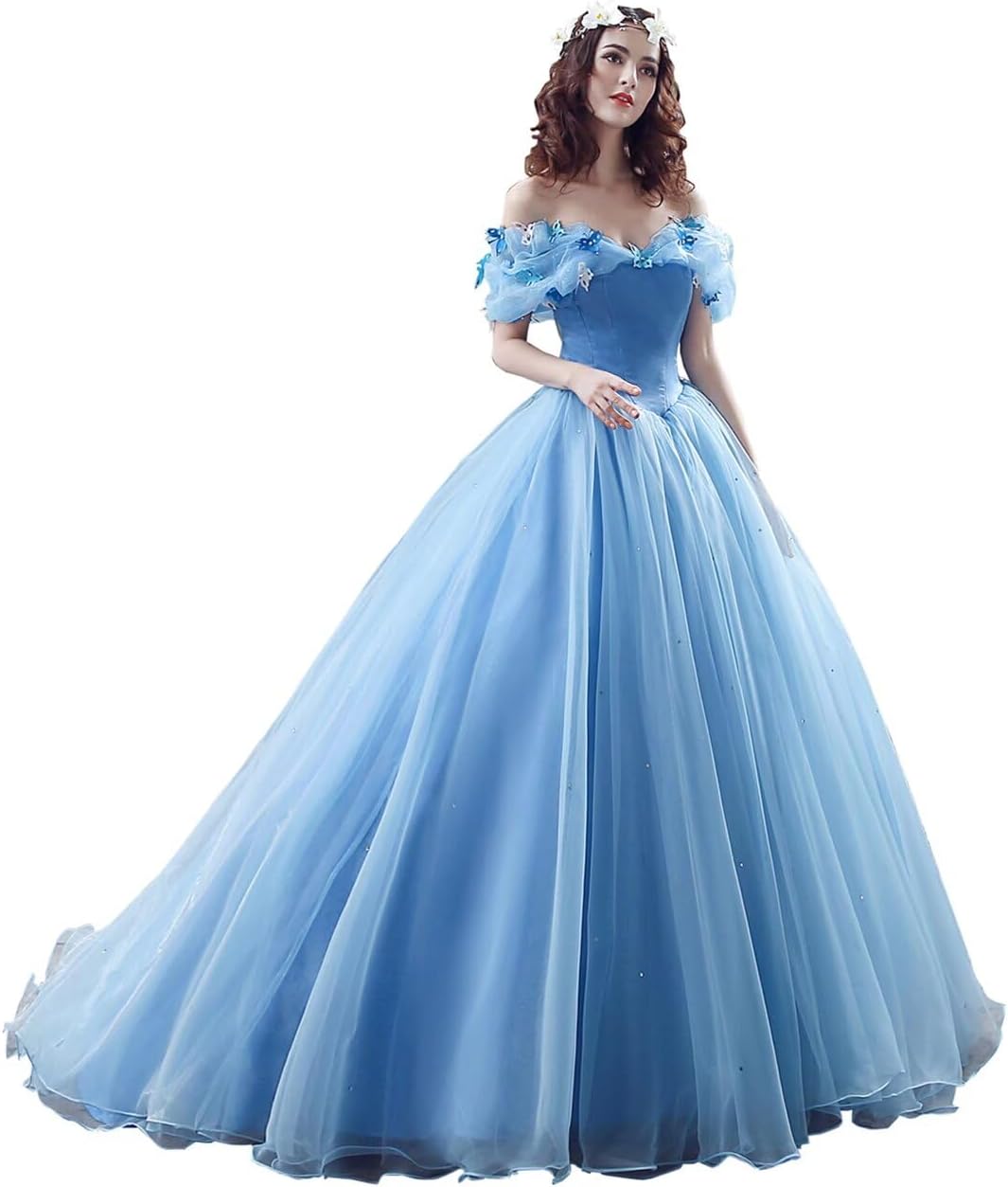 LEJY Women's Off Shoulder Cinderella Quinceanera Dresses Long Sweet 16 Prom Ball Gowns