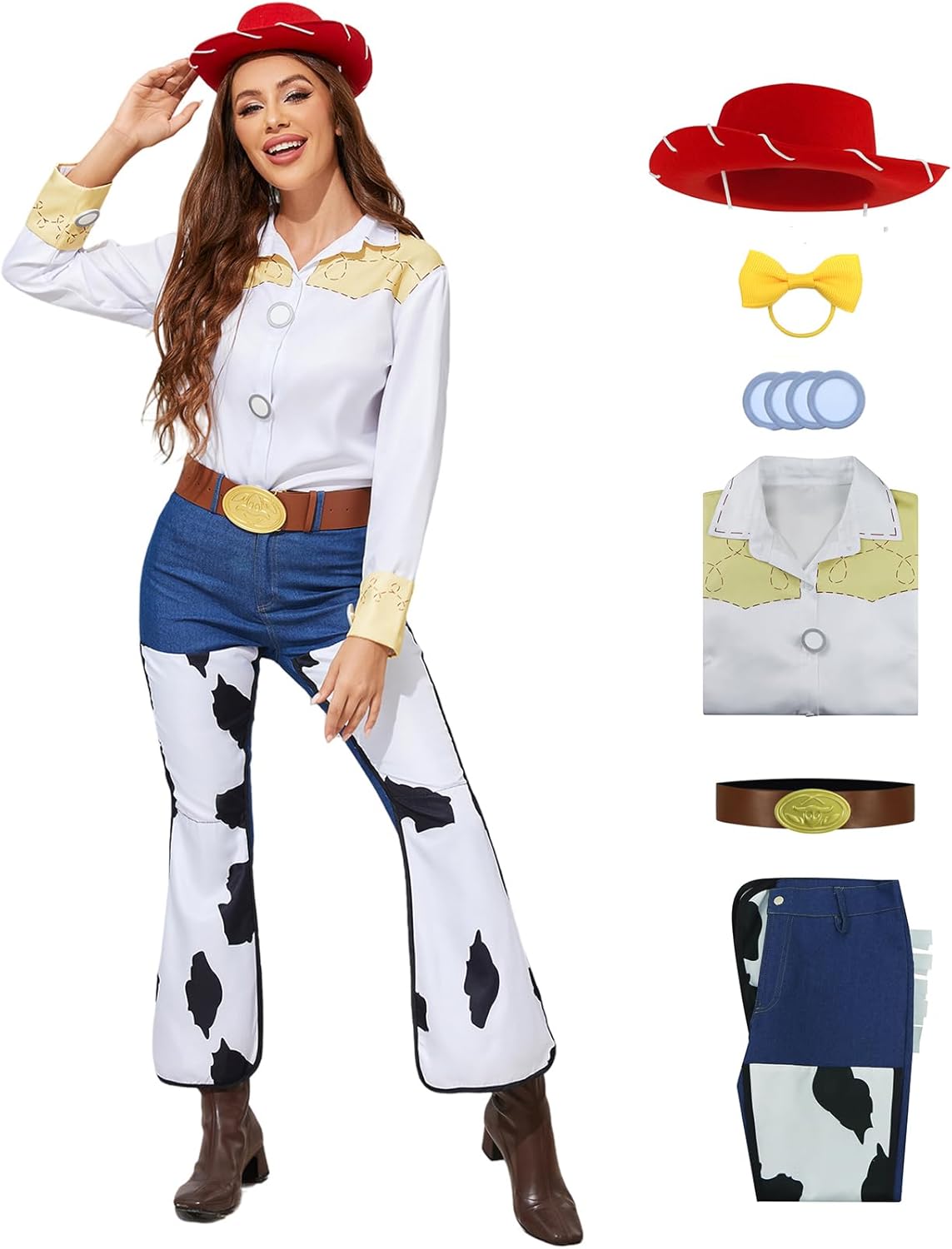 Cowgirl Costume for Women Classic Toy Halloween Outfit Adult Cosplay Shirt Pants Hat Belt Hippie Set