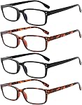 Kerecsen 4 Pack Lunettes de lecture pour femmes/hommes Charnières de printemps Lecteurs Lunettes Lunettes de vue légères
