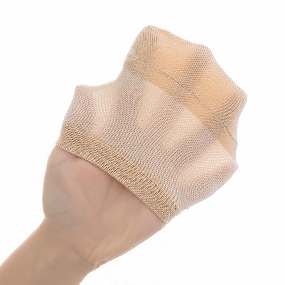 VASANA 4Pairs Women Cotton Mesh Toe Topper Socks Breathable No Show Liner Half Socks Non Slip Hidden Toe Covers for Heels Dress Shoes (Skin Color+ Black)