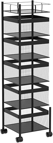 Vista 23 de Estante giratorio de almacenamiento de cocina, carrito de cesta de frutas y verduras, estante de baño, organizador de cocina y estante