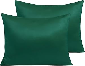 NTBAY Standard Satin Pillowcases, Set of 2, Zipper, Dark Green