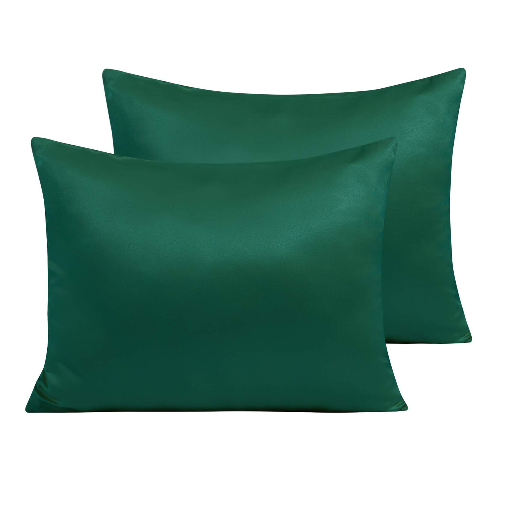 NTBAY Standard Satin Pillowcases, Set of 2, Zipper, Dark Green — image 1