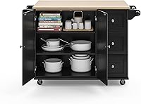 Vista 10 de Homestyles Dolly Madison Carrito de Isla de Cocina Móvil Negro con Barra de Desayuno de Hoja Plegable de Madera