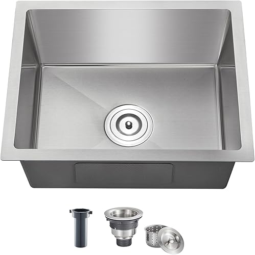 Vista 78 de MENATT Fregadero de cocina de 20 pulgadas, acero inoxidable SUS304 hecho a mano, fregadero de cocina con colador de fregadero (cepillado), 20 x 16 x
