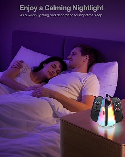 Vista 6 de Controller Charger Dock for Nintendo Switch 2 2025 for Joycon 2, 4-in-1 Magnetic Dual Direction Fast Charging Stand Station with 10 RGB Light Modes