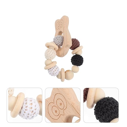 Miniatura 8 de CHILDWEET Anillo de dentición de búho de haya durante meses, sonajero sensorial y ayuda para masticar, desarrollo de habilidades motoras finas,
