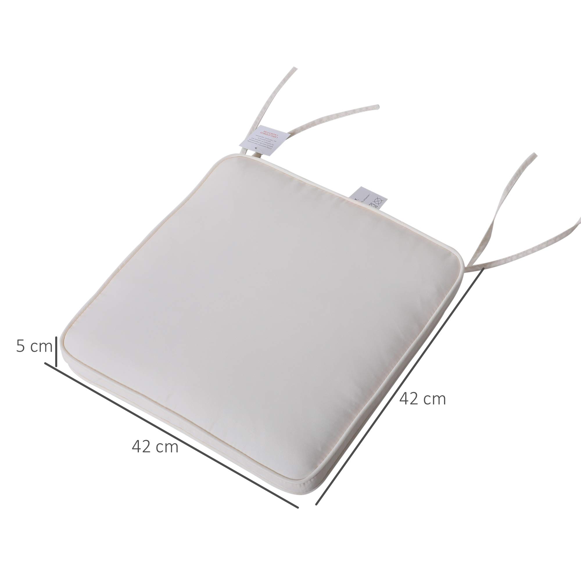 Outsunny Set of 6 Chair Cushion Seat Pads Dining Chair w/Straps Indoor Outdoor Removable Tie On Garden Patio Cream White