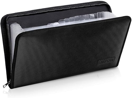 Organizador de carpetas para documentos, bolsa de dinero ignífuga, 13 bolsillos con cierre de cremallera, soporte portátil con etiquetas de