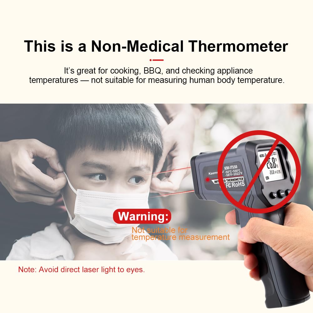 Kaemeasu Infrared Thermometer Gun for Cooking BBQ Grilling Kitchen Home Use -50℃~550℃（-58℉~1022℉） 12:1 Adjustable Emissivity Dual Laser Temp Gun (KM-IT550)