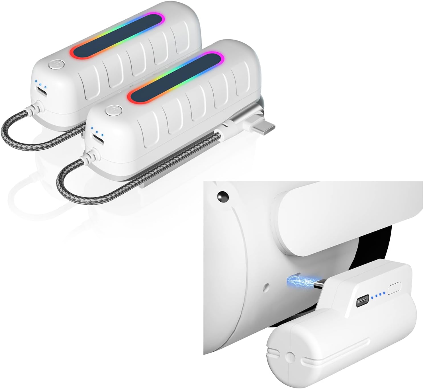 Saqico Two Battery Pack for Oculus Quest 2 5000mAh with Multi-Colors RGB Lights,Battery Pack for Oculus Quest 2