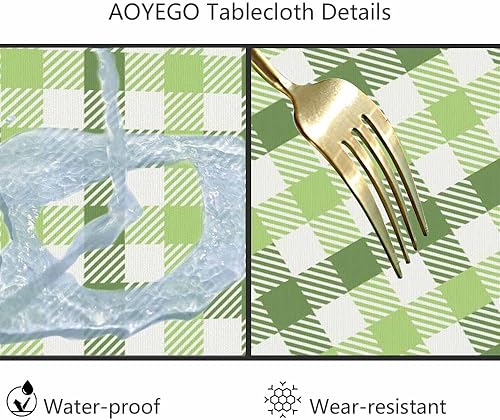 Miniatura 6 de AOYEGO Mantel redondo de 60 pulgadas a cuadros verdes para comedor, fiesta, banquete
