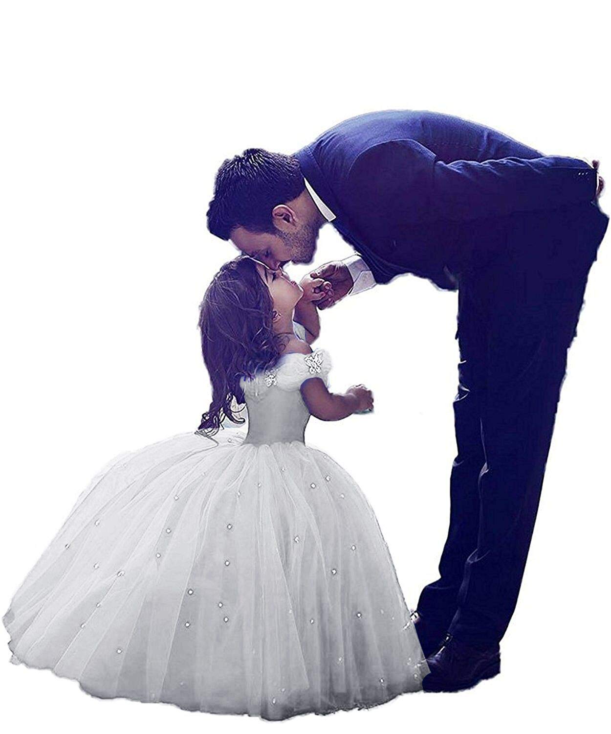 Abaowedding Lace V-Back Flower Girl Dress Tutu Tulle Princess Party Dress with Satin Sash