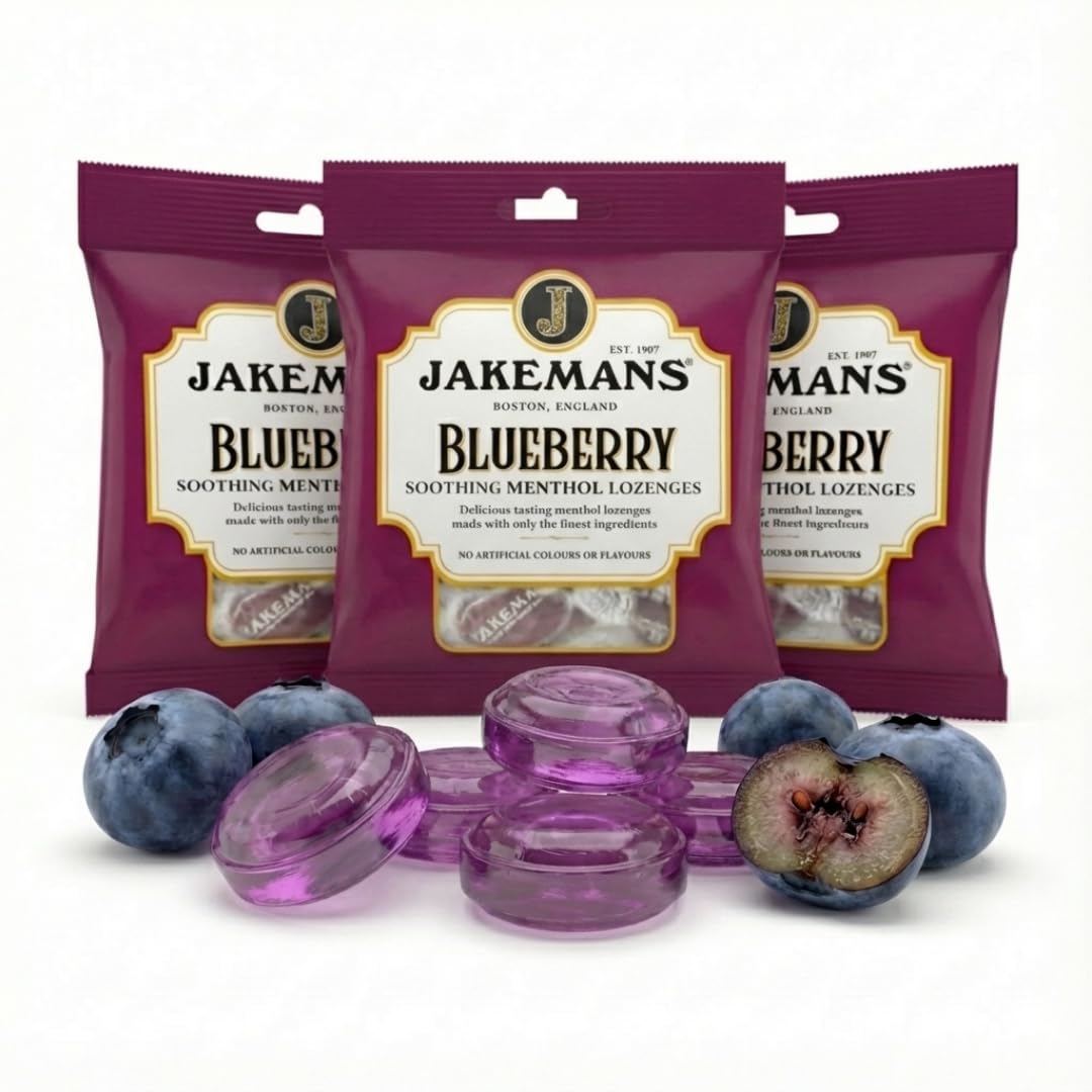 Jakemans Blueberry Boiled Sweets 3 x 73g - Classic Hard Candy with Natural Flavour - Vegetarian, No Artificial Colours or Flavours