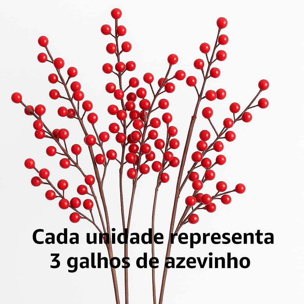 Kit 3 Galhos de Azevinho Artificial Vermelho – Enfeite Natalino com Frutinhas Tipo Cereja Berry, Ideal para Arranjos, Guirlandas, Vasos e Decoração o Ano Todo Kit 3 Galhos de Azevinho Artificial Vermelho – Enfeite Natalino com Frutinhas Tipo Cereja Berry, Ideal para Arranjos, Guirlandas, Vasos e Decoração o Ano Todo