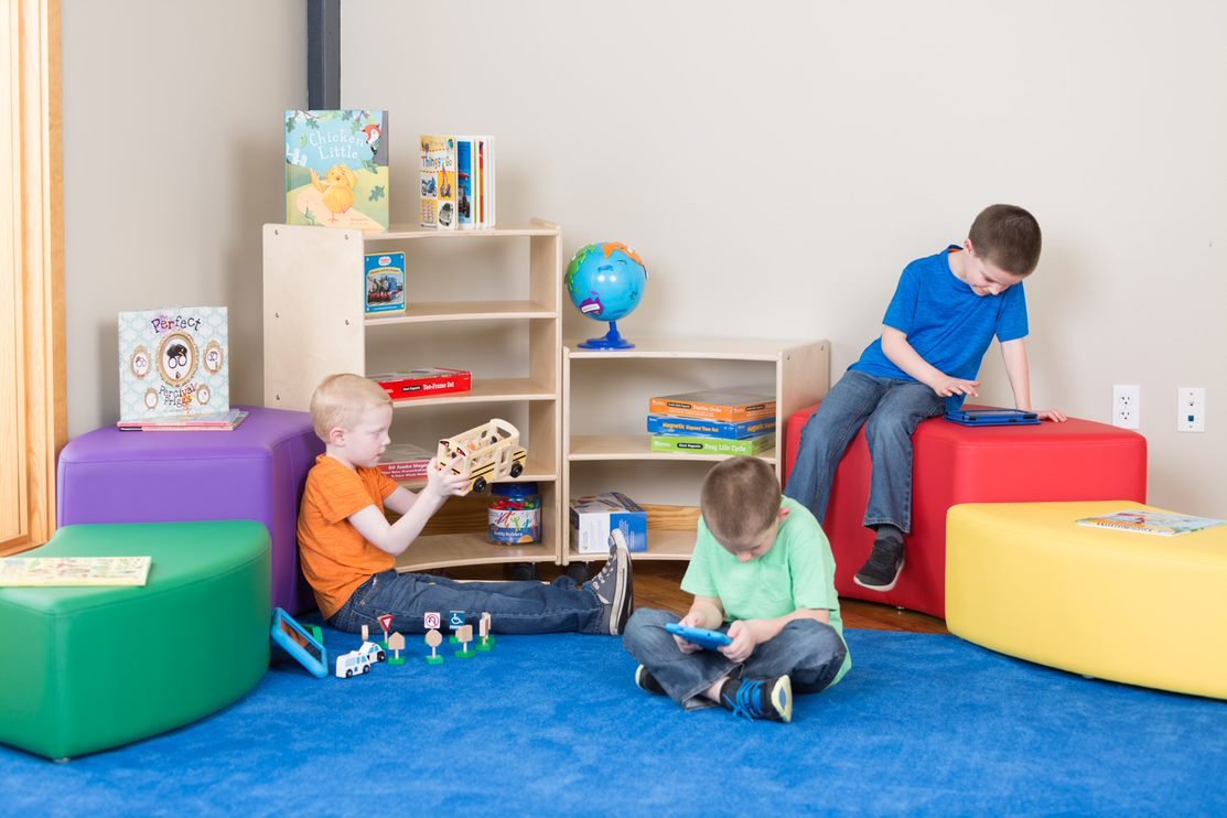 🛒 Crazy Deals School Outfitters Shapes Structured Vinyl Soft Seating with Durable Frame - S Curved Bench/Stool 12H- Blue, SPG-1019BL-A