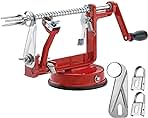Apple Peeler Corer, Long lasting Chrome Cast Magnesium Alloy Apple Peeler Slicer Corer with Stainless Steel Blades and Powerful Suction Base for Apples and Potato(Red)